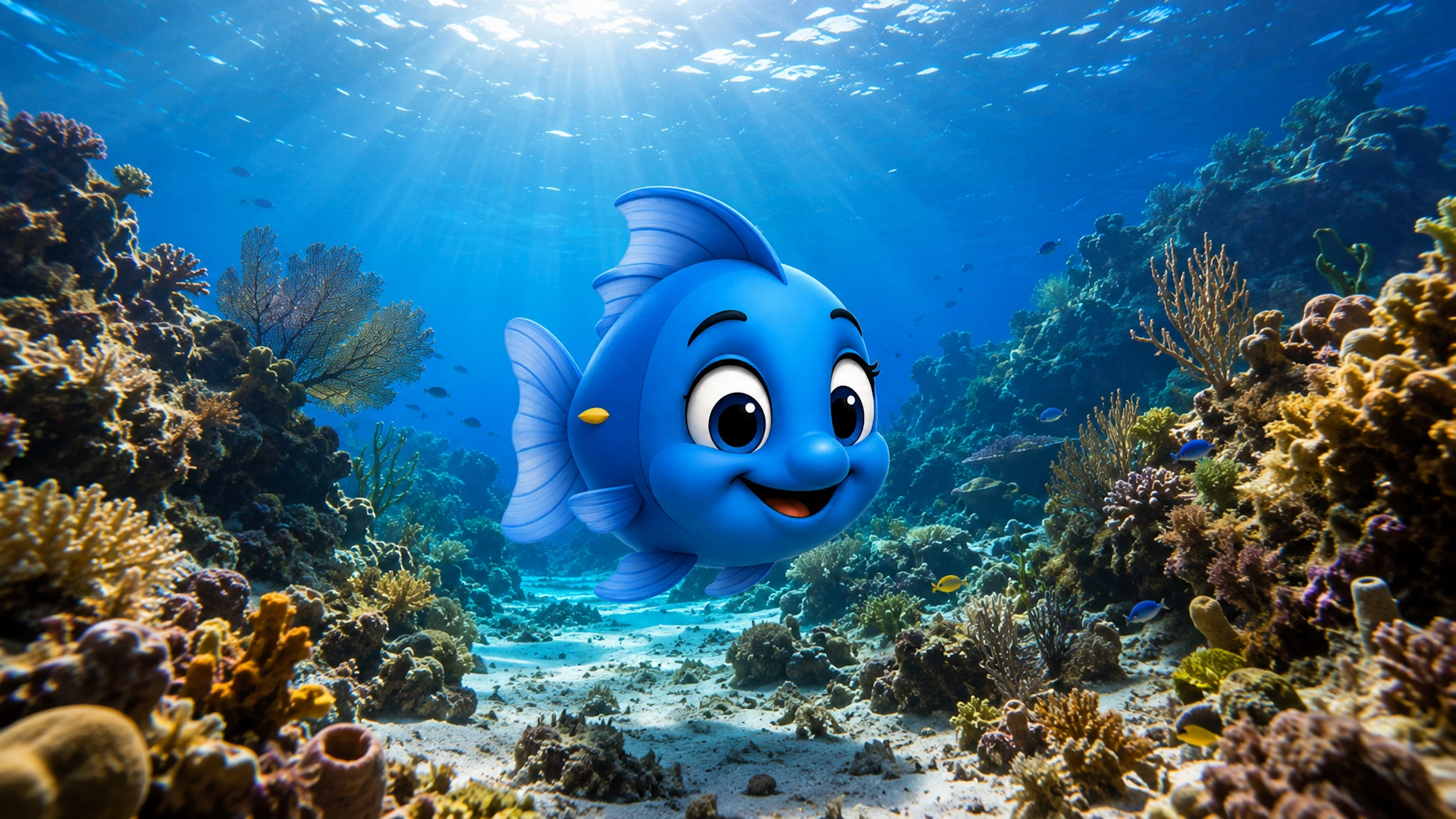 Blu in a bright coral reef