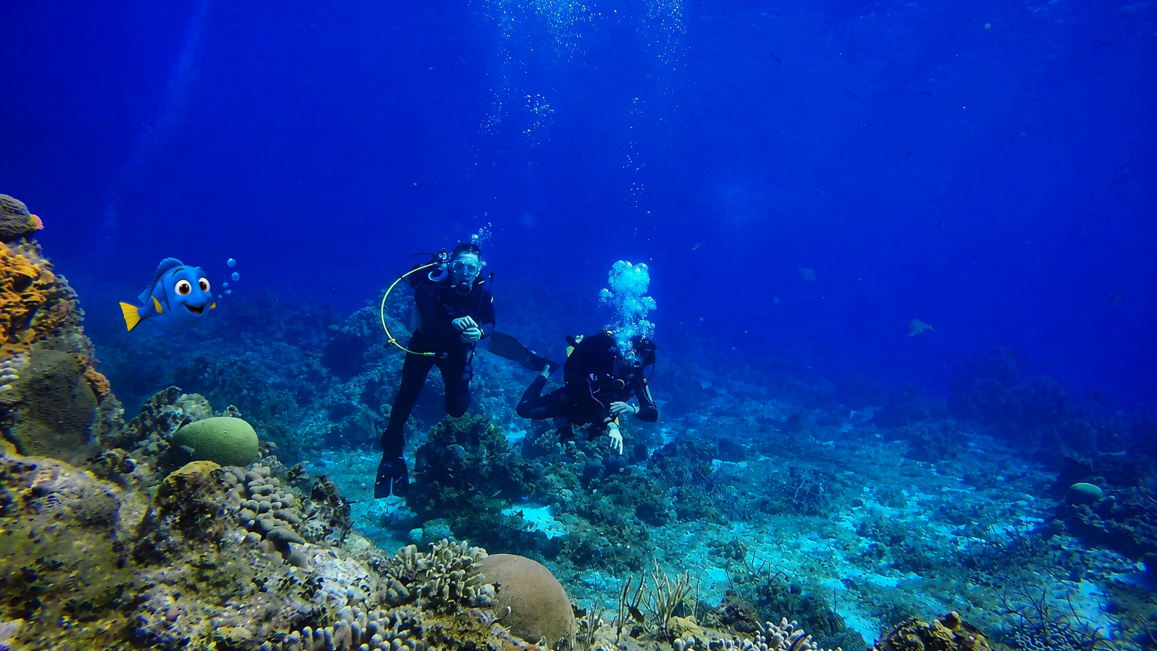 Blu watches a diver quietly admiring a graceful eagle ray